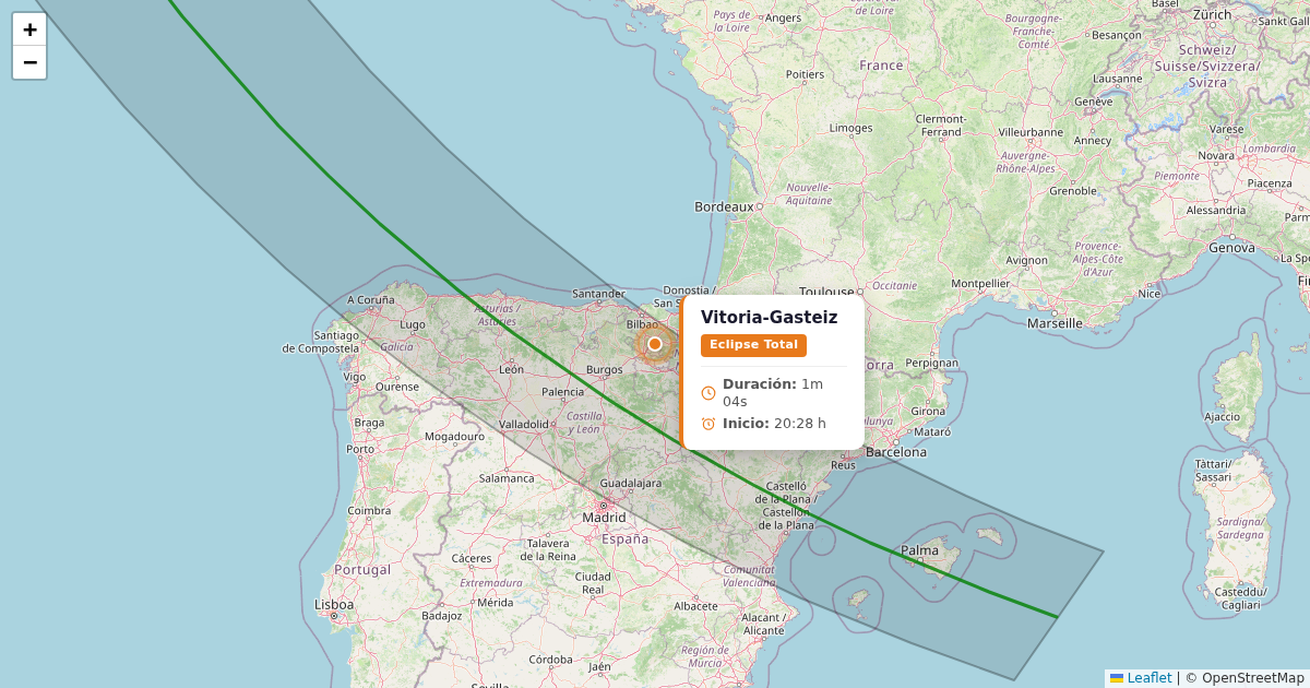 Mapa del eclipse solar 2026 - vitoria-gasteiz